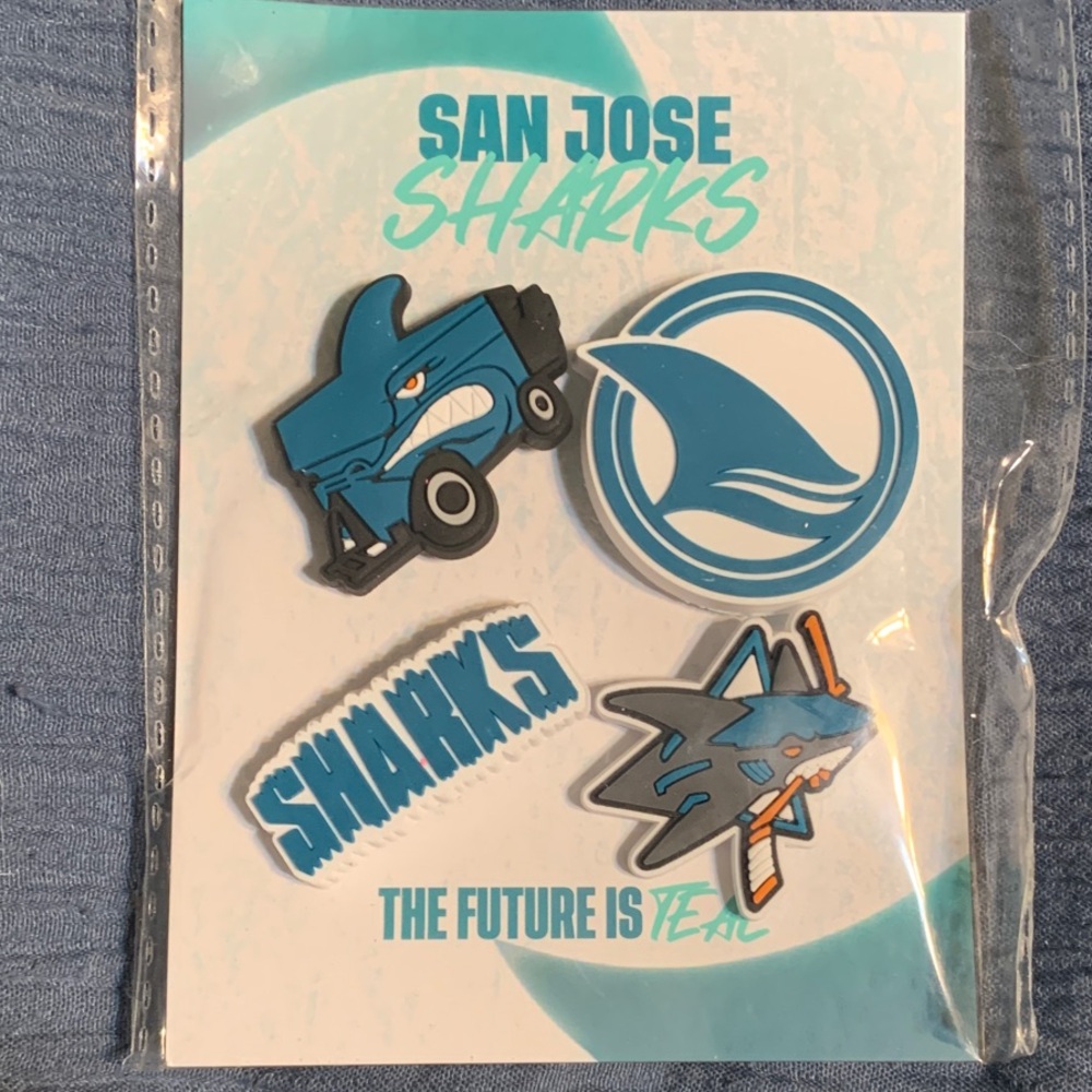 San Jose Sharks Croc Shoes Pin Set. Brand New. Sharks Game Giveaway!